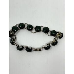 Vintage J. Gresham Glass Bead Green Link Bracelet